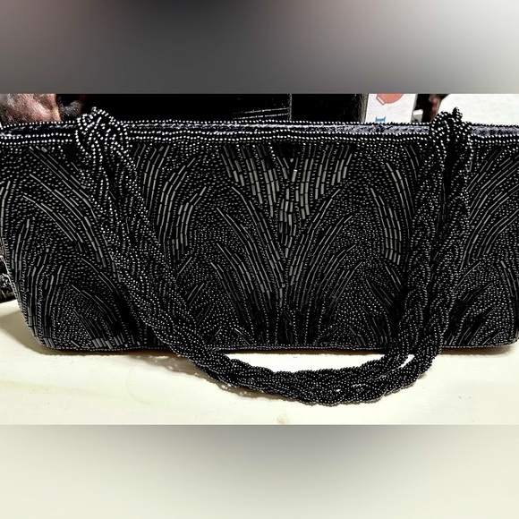 La Regale black beaded vintage style evening purse - Picture 1 of 5